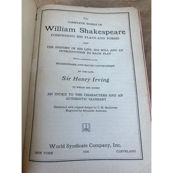 Complete Works of William Shakespeare Embossed Red Leather Hardcover Book 1926 - Picture 10 of 16